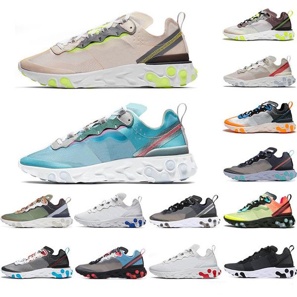 

react element 55 87 running shoes for men women white black royal tint blue desert sand hyper fusion breathable sports sneaker size 36-45