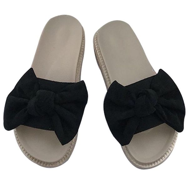 

thick bottom daily round toe platform slipper nonslip ladies summer flat wedge fashion beach women sandal casual bow knot, Black