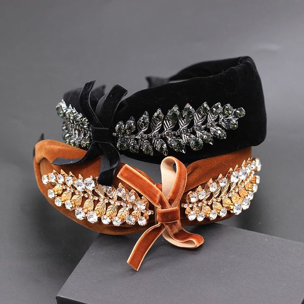 

flannel bow rhinestone headband new simple fashion wild branches rhinestone metal flower headband dance party headband 729, Golden;white