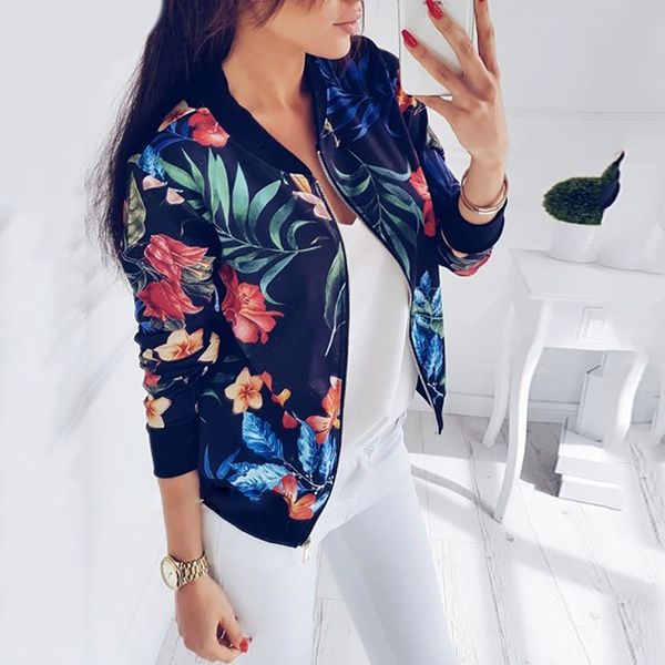 

jacket coat casual fashion women's zipper outwear retro floral baseball comfortable clothing vintage, Black;brown