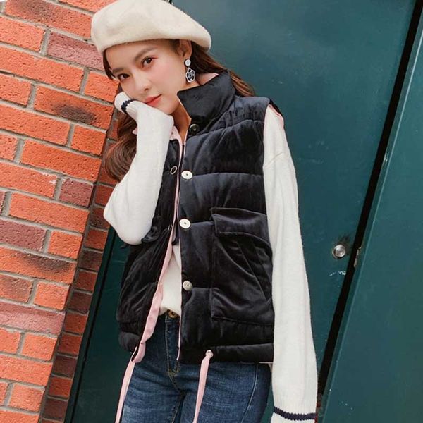 

women street winter pink black parkas vest sleeveless jacket waistcoat padding warm velvet vest ladies girl slim fit down coat, Black;white