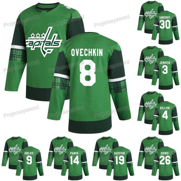 

washington capitals alex ovechkin 2020 st. patricks day jersey nick jensen brenden dillon dmitry orlov nicklas backstrom lars eller nic dowd, Black;red