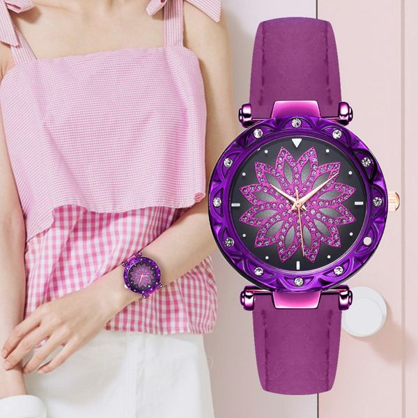 

fashion women watch 2019 starry sky flat glass quartz watch ladies quality leather band watches women dressing party wirstwatch, Slivery;brown