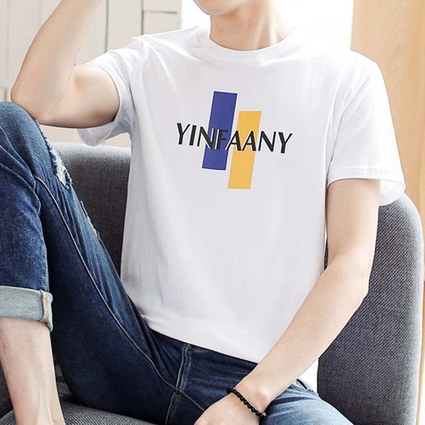 

summer t-shirt men's short sleeve pure cotton slim fit korean-style base shirt youth students half sleeve printed t-shirt fashio, White;black
