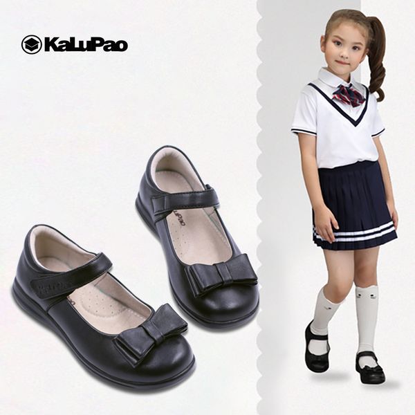

kalupao girls shoes bows 100% genuine leather school uniforms shoes fashion dress girls flats, Black;grey