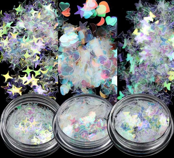 

1box nail mermaid glitter flakes sparkly 3d hexagon colorful sequins spangles polish manicure nails art decorations, Silver;gold