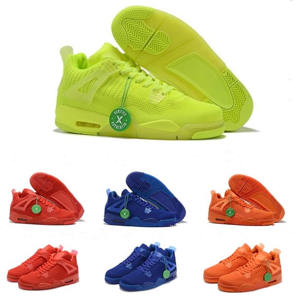 

2019 jumpman fly knit 4 total orange hyper royal blue university red volt knit mens basketball shoes 4s breathable sports sneakers us7-13, White;red