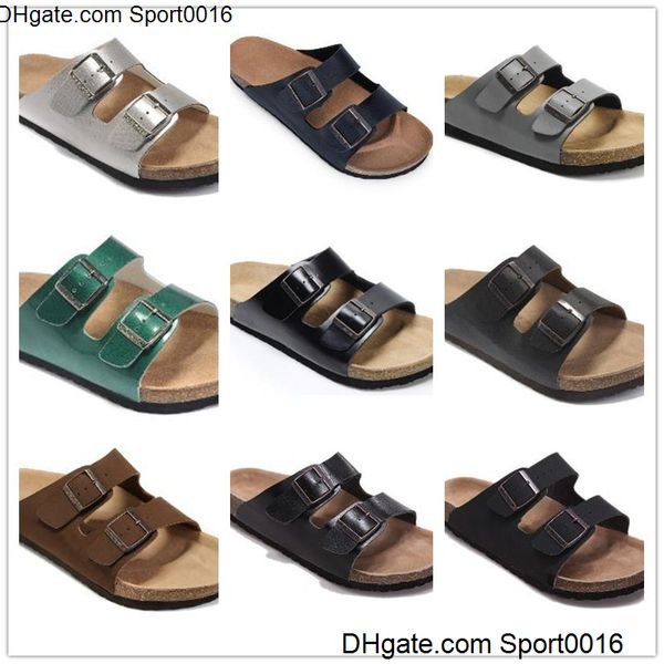 

new mens flat sandals women shoes with buckle famous brand summer beach genuine leather slippers with orignal shoesbox 0e4y, Black