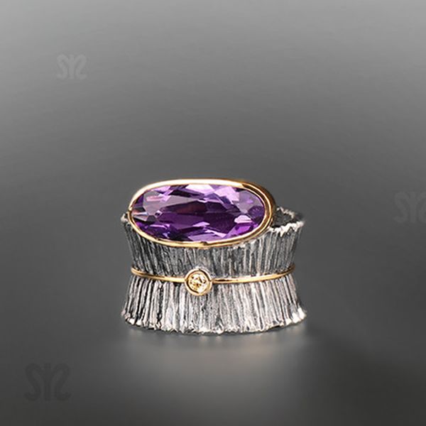 

women's fashion luxury purple zircon personality pleated style ring elegant lady's personality design w4m292, Slivery;golden