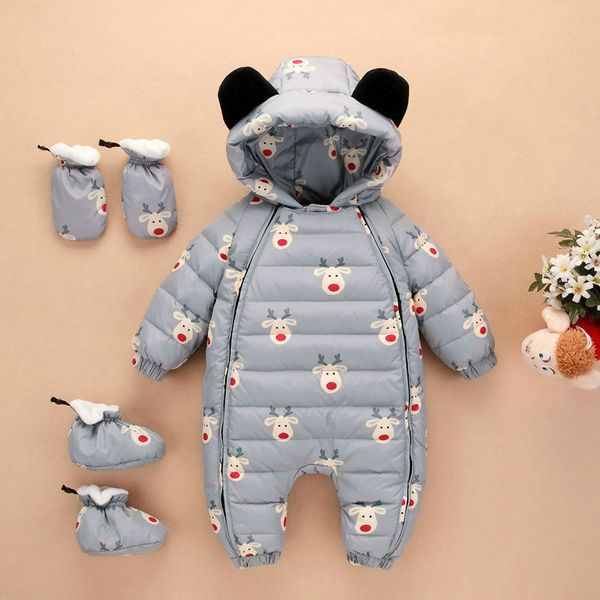 

winter baby white rompers snowsuit infant boy girl cartoon one-piece outfit children's down clothing, Blue;gray