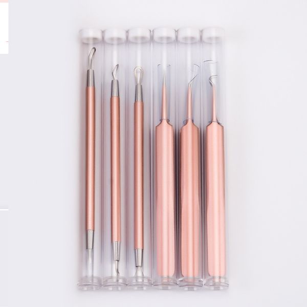 

new 6 pcs stainless steel acne needles blackhead remover double head pick acne fat granules pore cleaner beauty care tools
