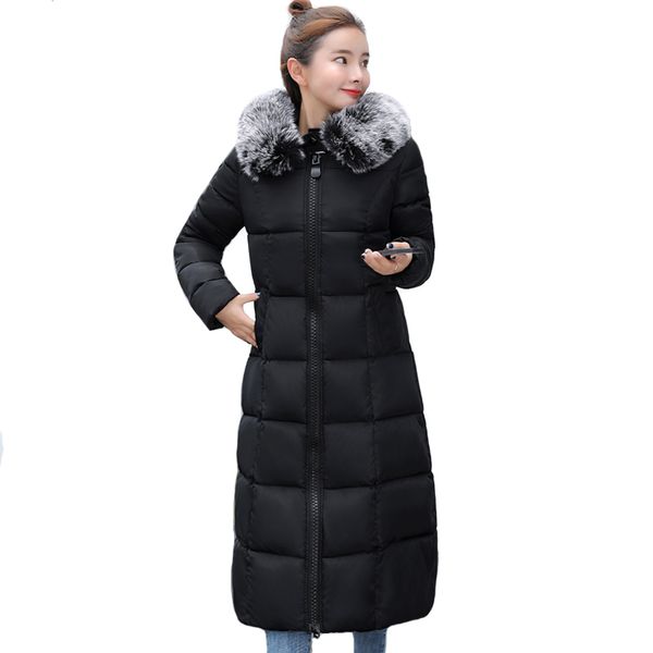 

new warm thicken winter jackets hooded with fur slim female coat long parka x-long women winter jacket, Black