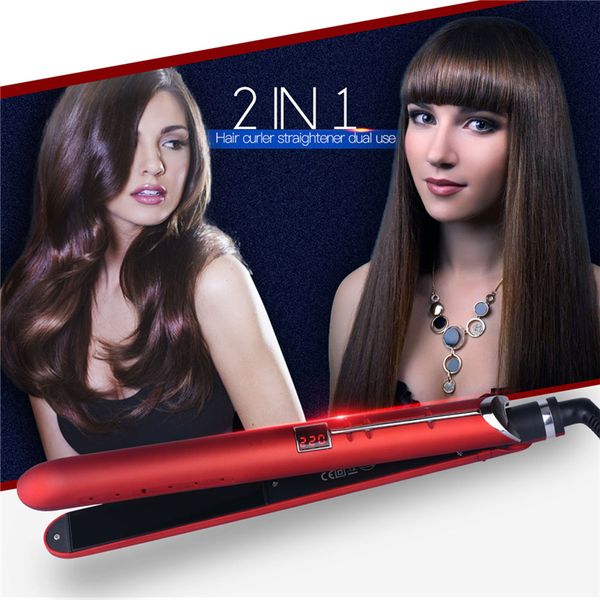 

2 in 1 professional electric hair straightener curler tourmaline ceramic flat iron strightening curling hair styling tools 35, Black