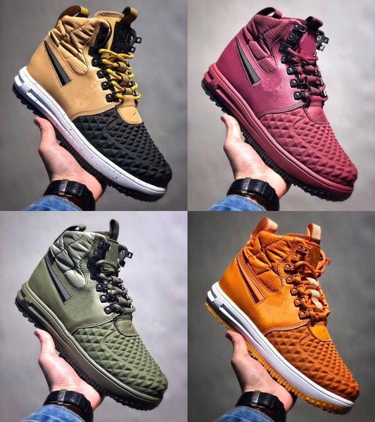 

new real leather lunar 1 duckboot men's sneaker high cut skateboard shoes walking air outdoor sports shoes jogging a1 shoe, White;red