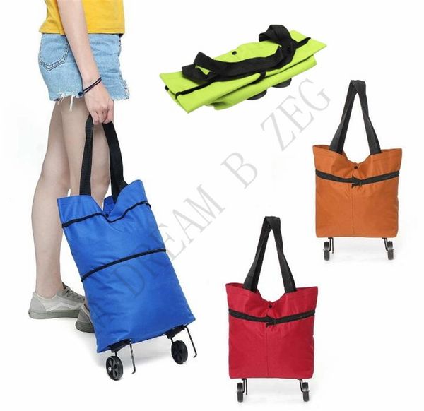 

folding shopping cart laundry grocery trolley handcart market bag portable shopping trolley bag with wheels rolling durable shopping bags