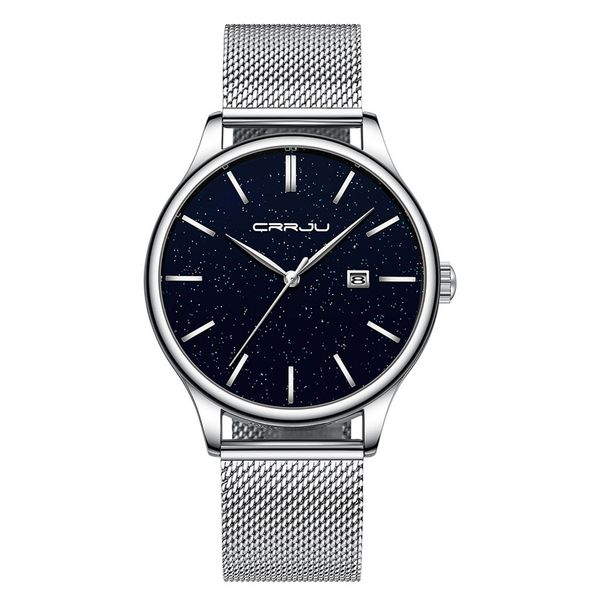 

starry dial business fashion alloy glass watch stainless steel without digital mesh business watch l0522, Slivery;brown