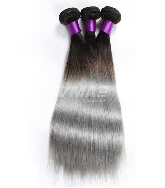 

brazilian ombre hair straight natural black/silver gray 3pcs lot virgin vmae grey human hair extensions weave 3 hair bundles
