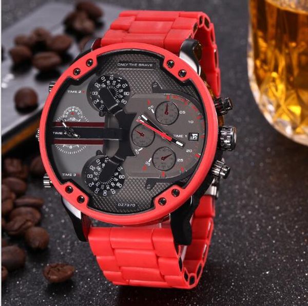 

new men's luxury sports military men's wear new original relaj fashion leisure red large dial designer men's sports military, Slivery;brown