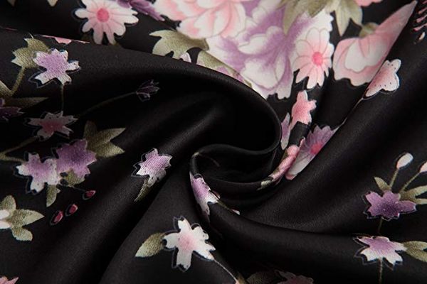 

floral satin supper soft robe wedding bridal party gift robe lady night gown sleepwear bath robe bridesmaid robes, Black;red