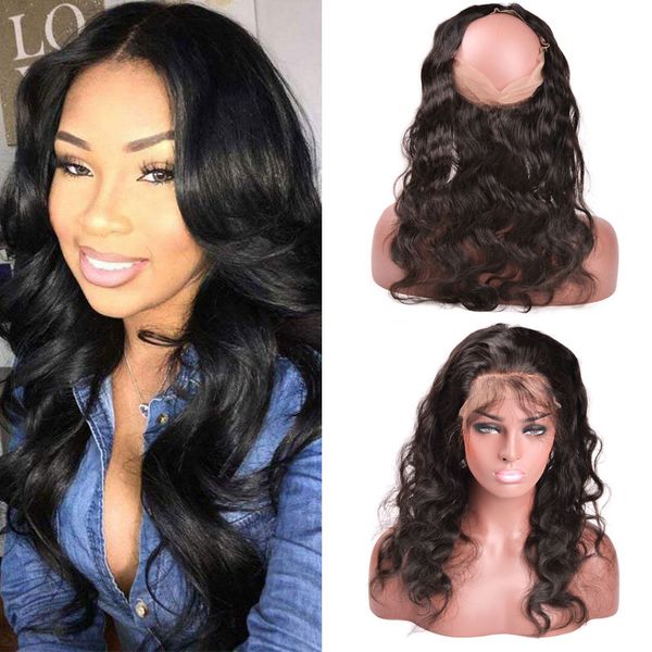 

объемная волна 360 lace фронтальная закрытие с ребенком волос pre щипковых 360 lace фронтальная бразильский объемная волна волос 360 фронтал, Black