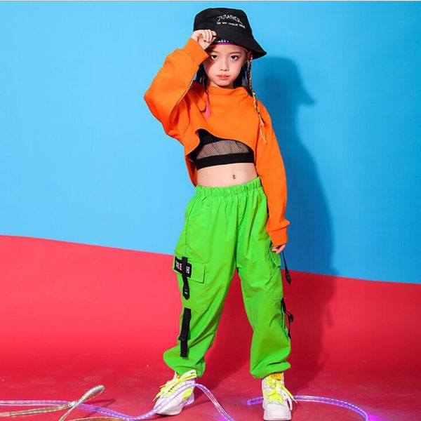 

children hip hop outfits sweatshirt crop running casual pants girl kids jazz dance costume wear ballroom dancing clothes, Black;red