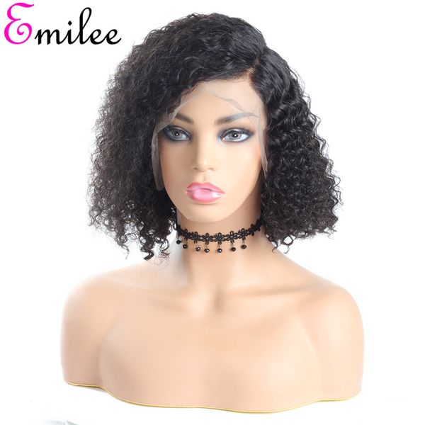 

emilee myanmar remy short curly wigs natural black jerry curly half lace wigs 12 inch bob wig for black women, Black;brown