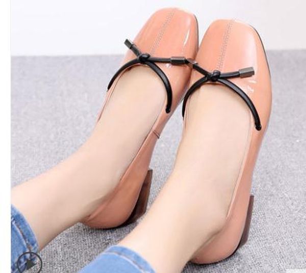 

2019 women's shoes in spring and autumn with new style low heel square head bowknot @59, Black