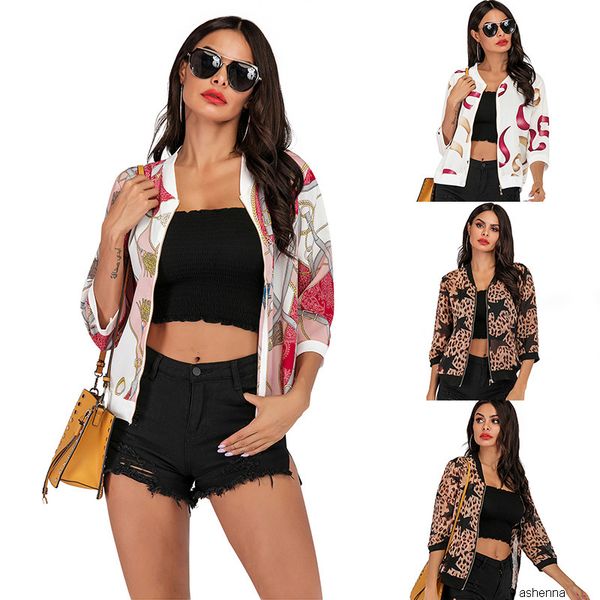 

womens designer season zipper trend casual printing jacket loose clothing9rew, Black;brown