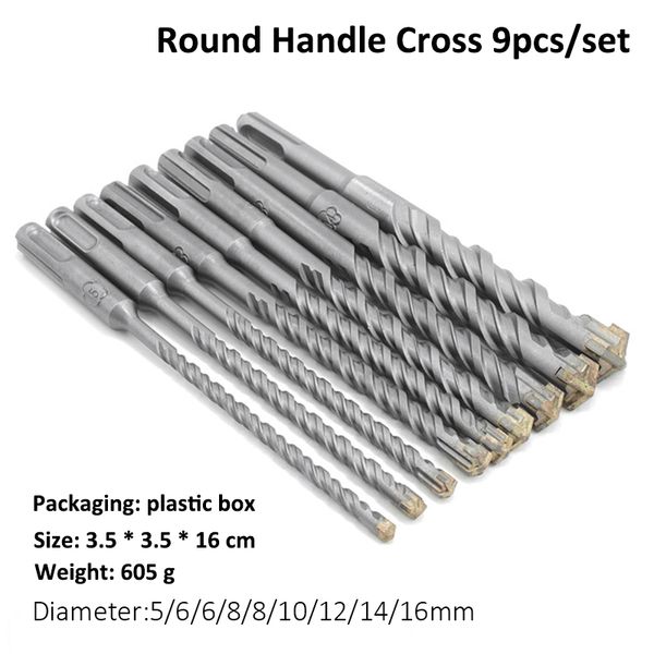 

9pcs/set carbide round cross handle drill bit two pits slots wall opening concrete drilling power tool accessories