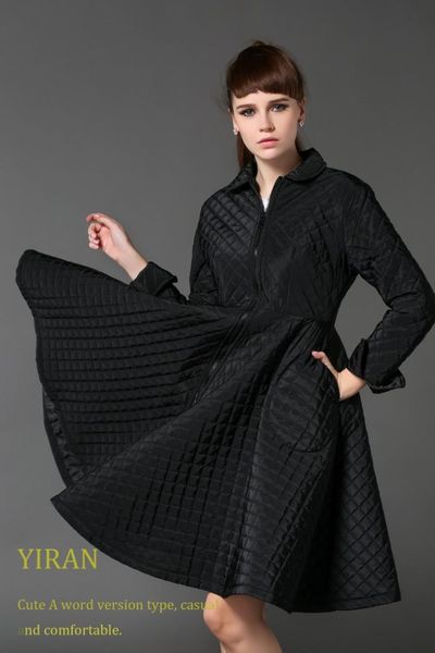 

women winter wear slim thick coat classic plaid down cotton dress slim-fit slim zipper belt coats and jackets women, Black