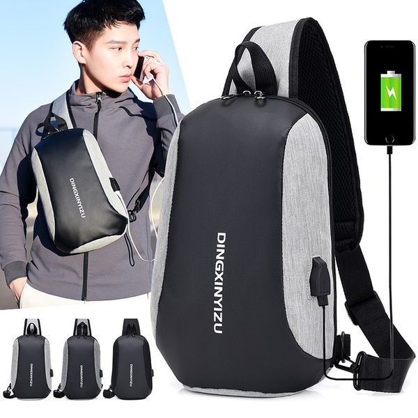 

new style men chest pack usb charging casual small shoulder bag waterproof large capacity outdoor sports backpack men's bag