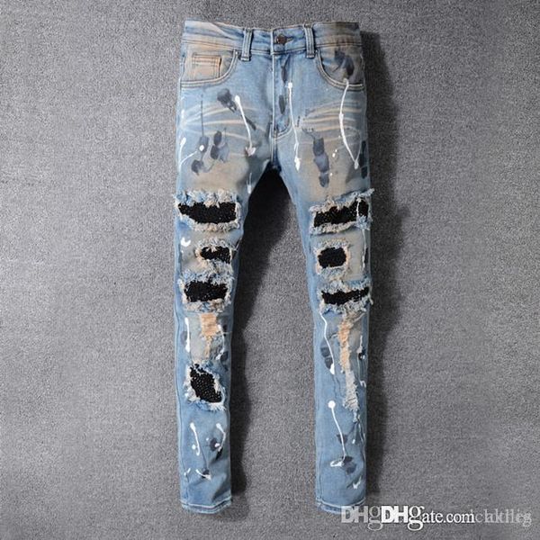 

2020 new jeans luxury street trend hole blue old designer pants little feet locomotive luxury mens jeans size 29-40