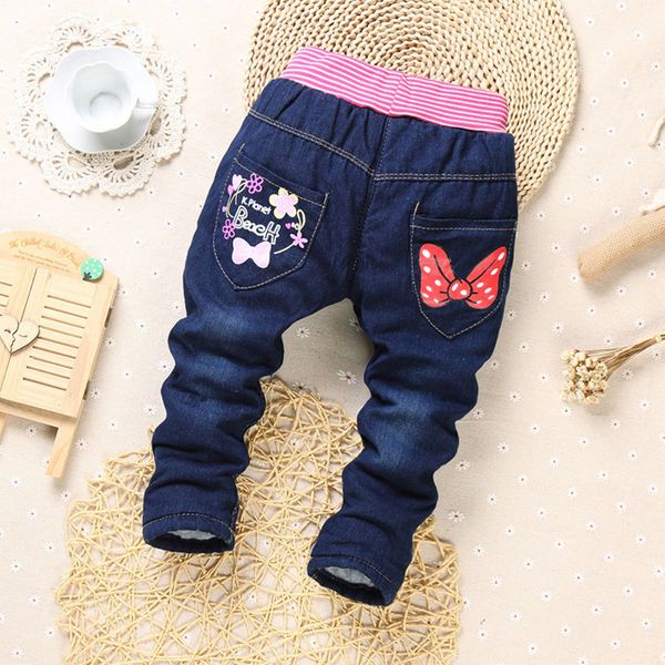 

2019 new winter children cartoon cat jean embroidery kids thick cotton warm trousers clothes baby girls jeans pants 7 style 2-6y, Blue