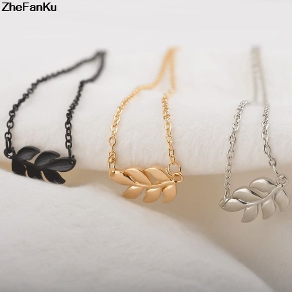 

3 colors simple small fresh leaves grass pendant necklace gift for women collares mujer jewelry ing, Golden;silver