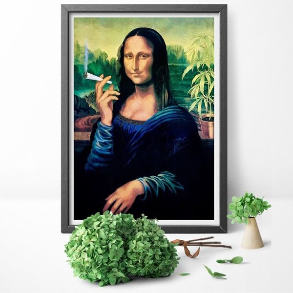 

холстины печати смешные стены искусства мона лиза курение joint poster домашнее украшение modular nordic modular picture гостиную