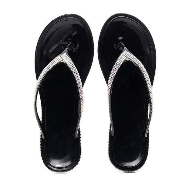 

summer slippers women corlorful bright diamond flat flip flops ladies soft sole slides sandals bling female beach casual shoes, Black
