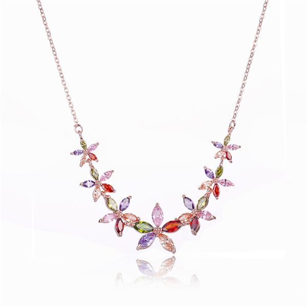 

colorful zircon flower necklace shiny charms bracelet for women luxury wedding zircon flower jewelry gifts drop shipping, Silver