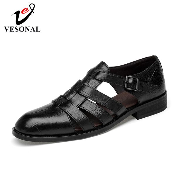 

vesonal brand summer genuine leather men's sandals beach shoes breathable leisure fashion comfortable male footwear sandalias, Black