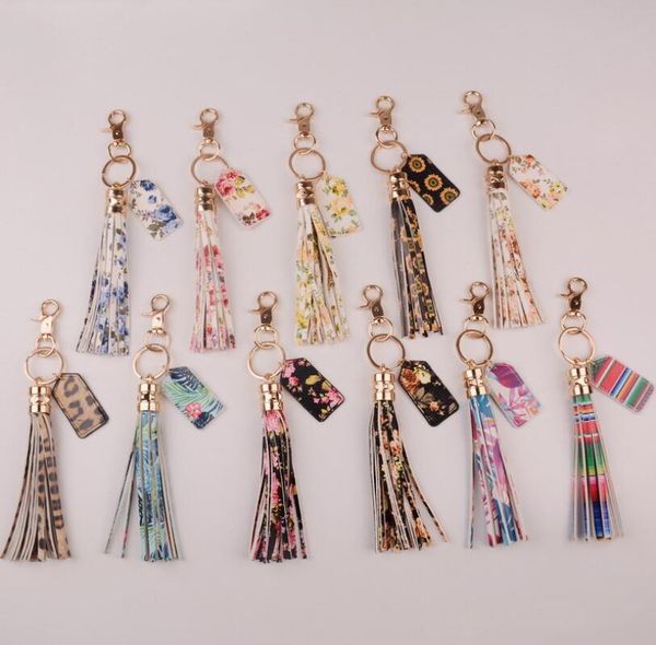 

personalized leopard print serape leather tag and leather tassel key chain new leopard sunflower pu leather tassel key chain with name tag, Silver