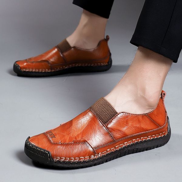 

men casual shoes 2019 summer autumn men loafers slip on leather youth shoes breathable fashion flat footwear driving new, Black