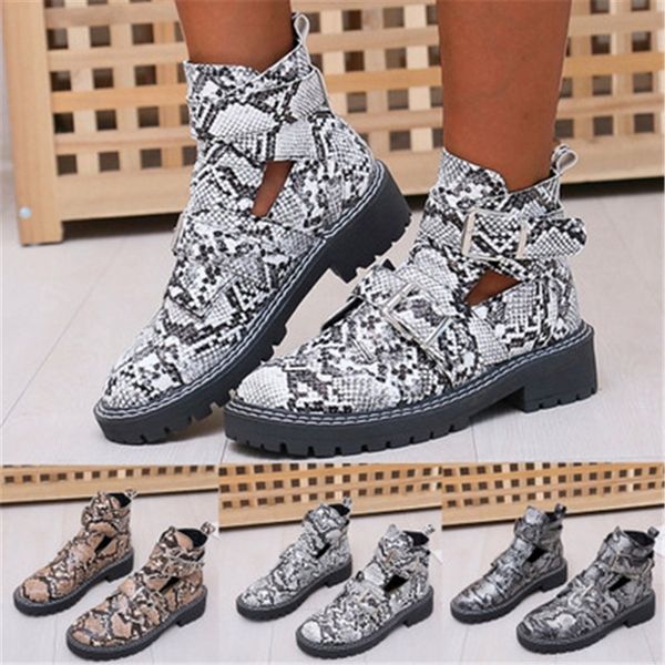 

doratasia large size 35-43 ladies spring autumn belt buckle boots snake veins prints boots women 2020 chunky buckle shoes woman, Black