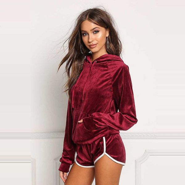 

женщины дизайнерские костюмы женщин два бюстье осень velvet шорты женщин две пьесы набор пуловеры карманы короткие брюки костюм костюмы, Gray