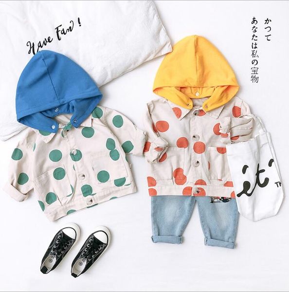 

2020 нового прибытие девочек для мальчиков dots с капюшоном пальто весны полного рукава моды дети куртка 1-6 лет po296, Blue;gray