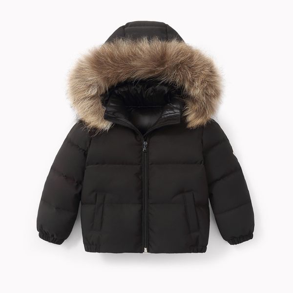 

kids boys girls jacket winter coat warm down cotton jacket large fur collar white duck down solid color children's cotton coat, Blue;gray