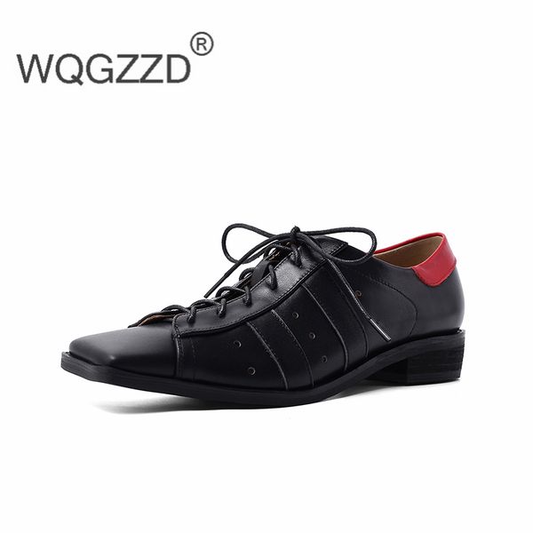 

100% genuine leather oxfords shoes for women lace up flat shoes woman real leather casual women's, Black