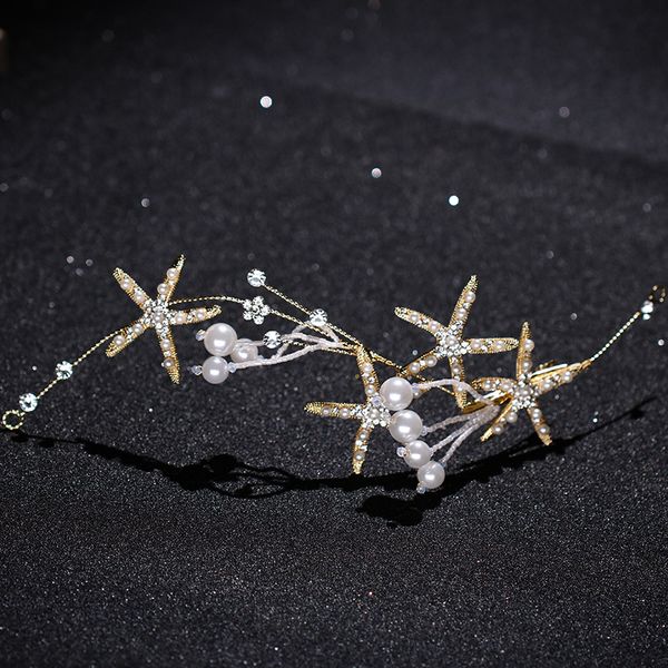 

new design starfish headband for women imitation pearl rhinestone bride headband wedding hair accessories, Golden;white
