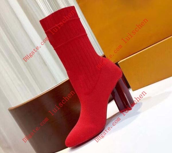 

10cm high heels knit sock boots fashion brand designer women's evening party boot with original box 2250, Black
