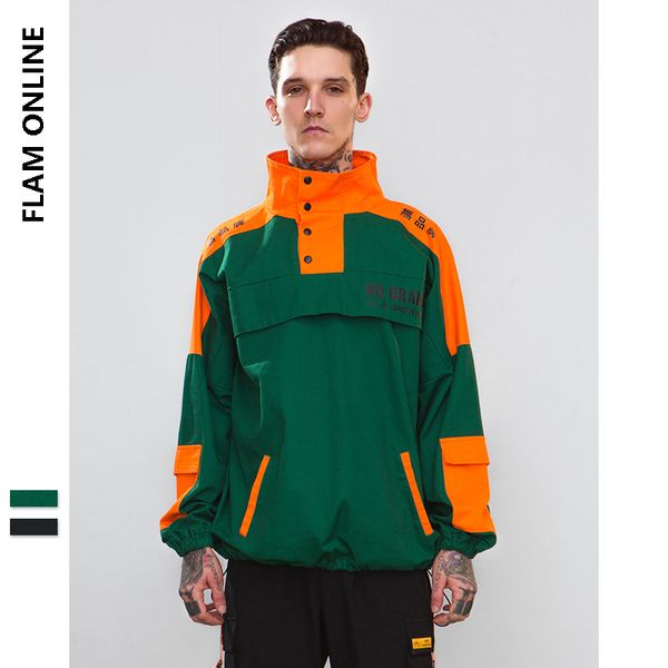 

2019 hip hop pullover jacket zipper tracksuit fashion coats hiphop male streetwear autumn couple jackets patchwork color coat, Black;brown