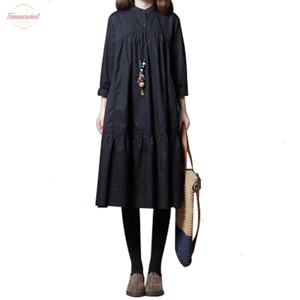 

long sleeve dress womens dresses 2019 new spring autumn women dress cotton vintage loose long sleeve solid office dress vestidos robe, Black;gray