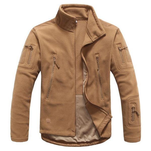 

tactical fleece jacket men warm thermal coat polar softshell waterproof multiple pocket jackets male polartec coats, Black;brown